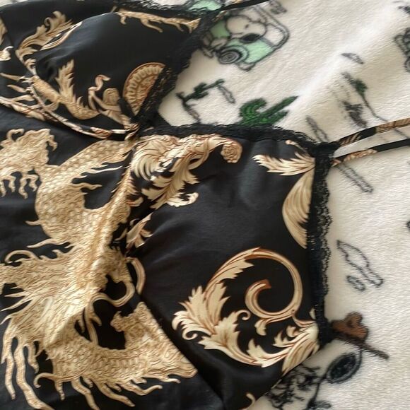 Black gold luxe silky satin soft summer pj camisole and short set size small - Picture 9 of 16